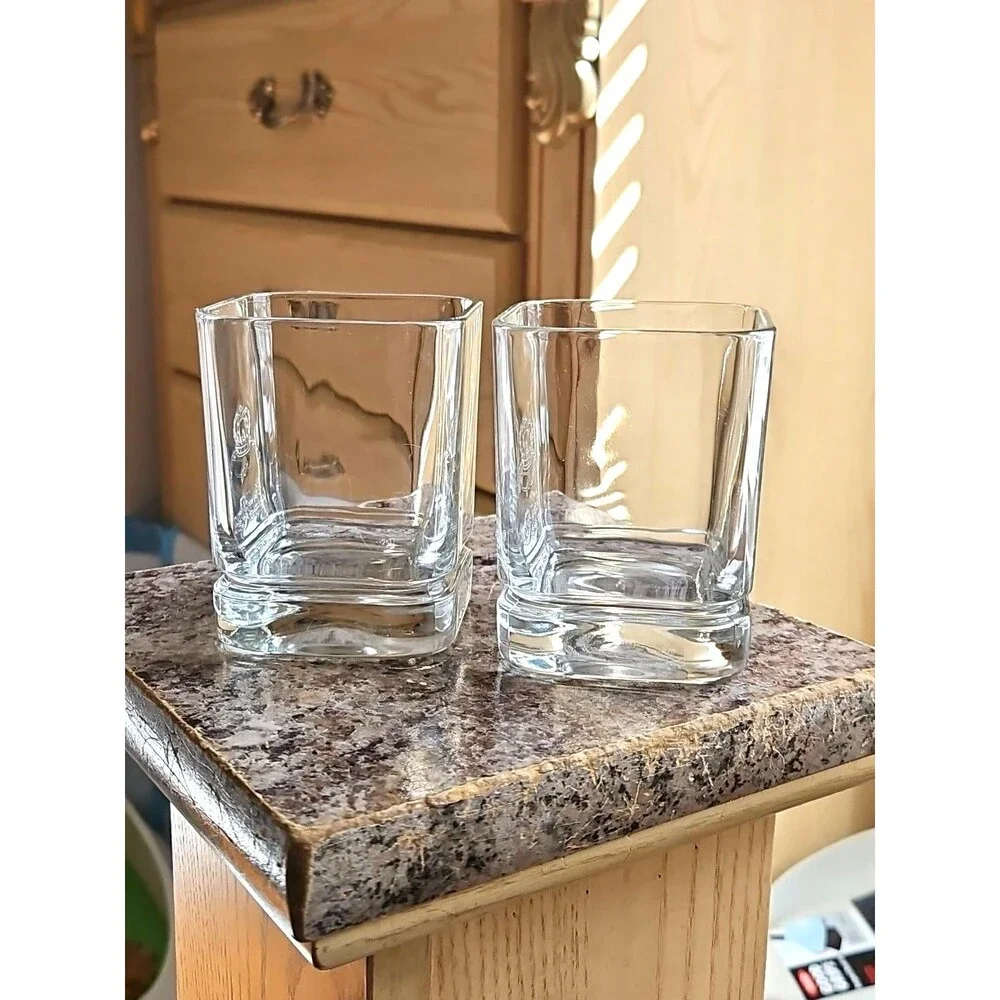 Set Of 2 Y2K Millennium Crown Royal Whiskey Rocks Glasses Embossed Logo W/ 2000